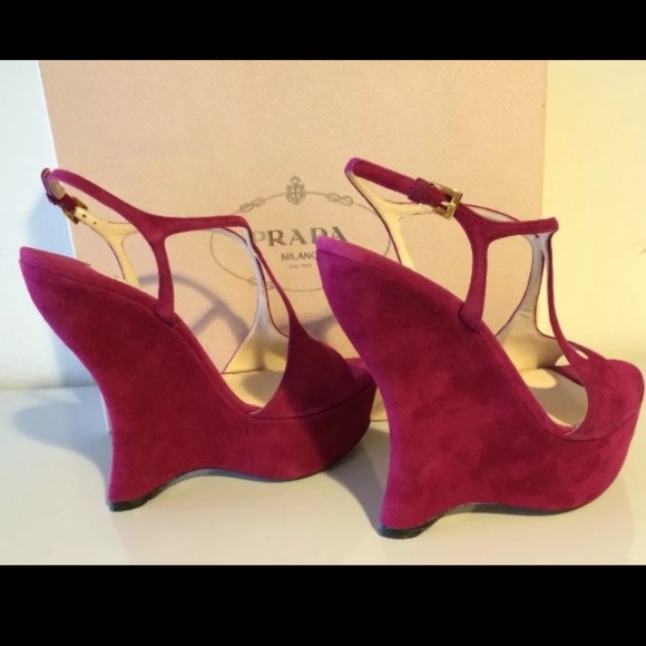 NWB PRADA Magenta, Suede, Open-Toe, Platform, Wedge Sandals - Picture 8 of 10